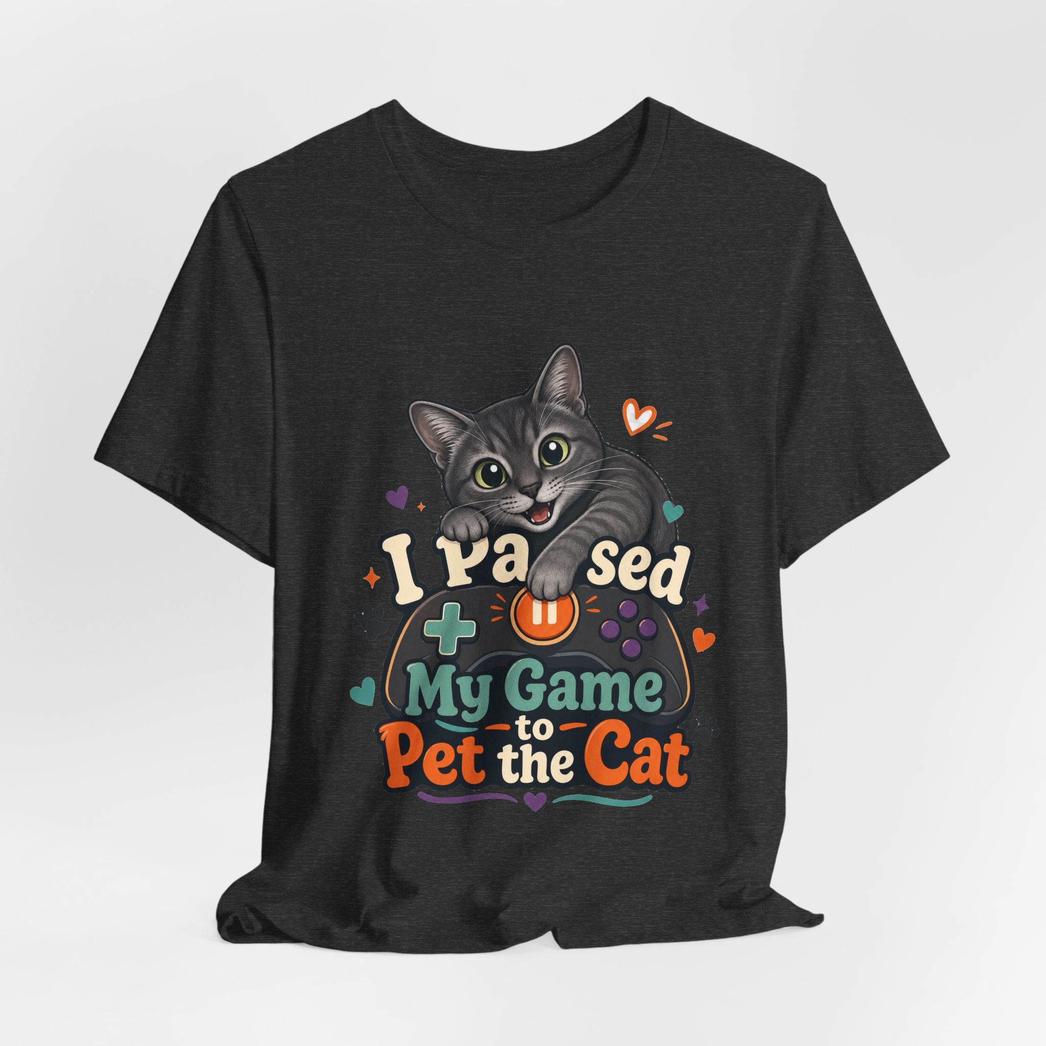 I Paused My Game to Pet the Cat Shirt - Grey Cat Gamer Cat Tee