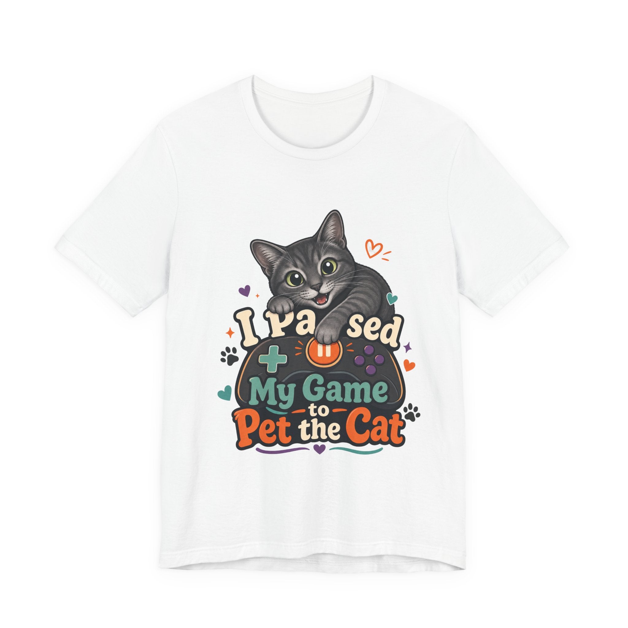 I Paused My Game to Pet the Cat Shirt - Grey Cat Gamer Cat Tee