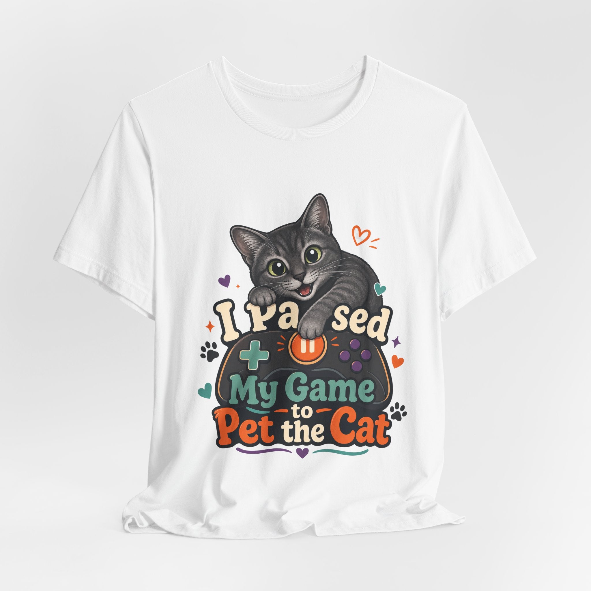 I Paused My Game to Pet the Cat Shirt - Grey Cat Gamer Cat Tee