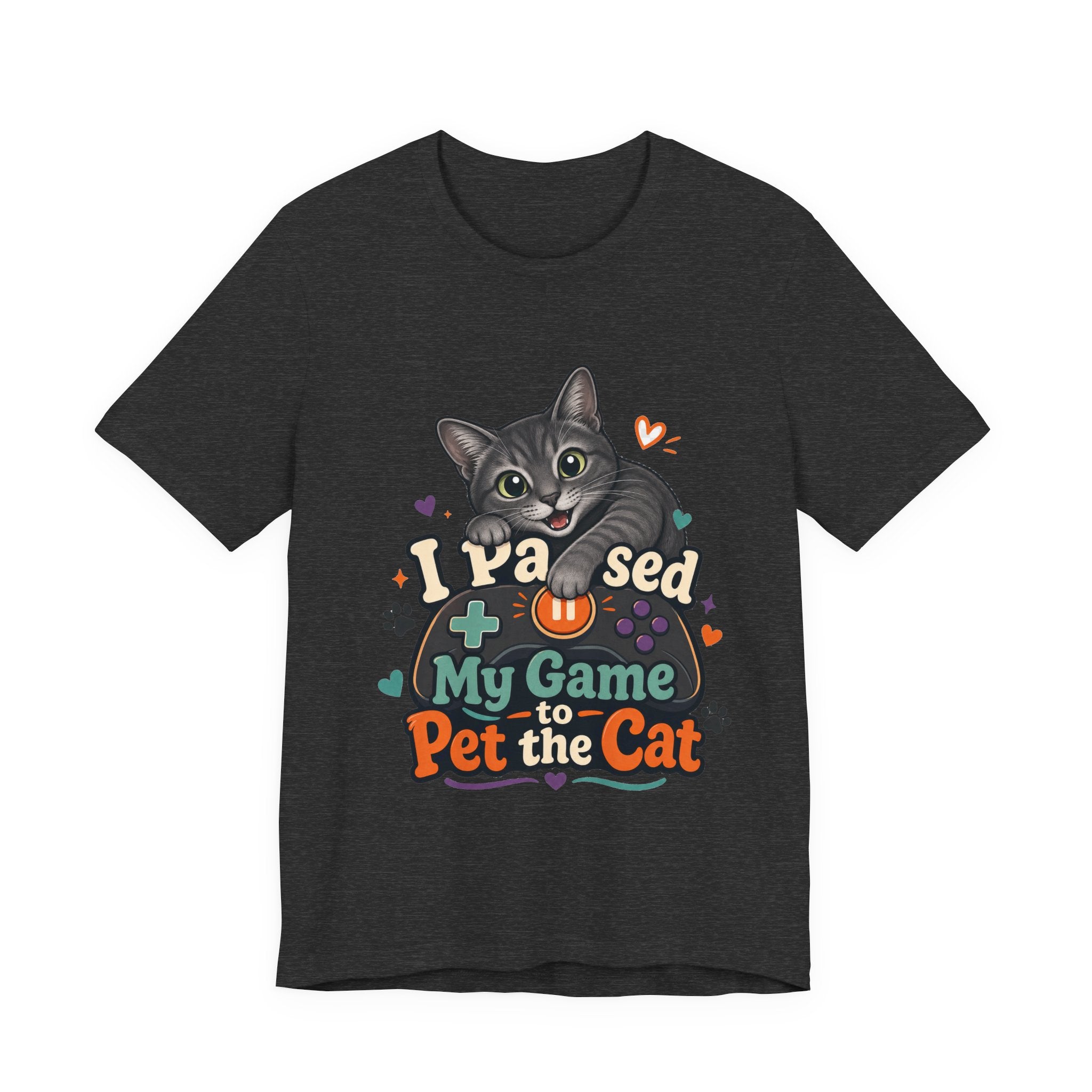 I Paused My Game to Pet the Cat Shirt - Grey Cat Gamer Cat Tee