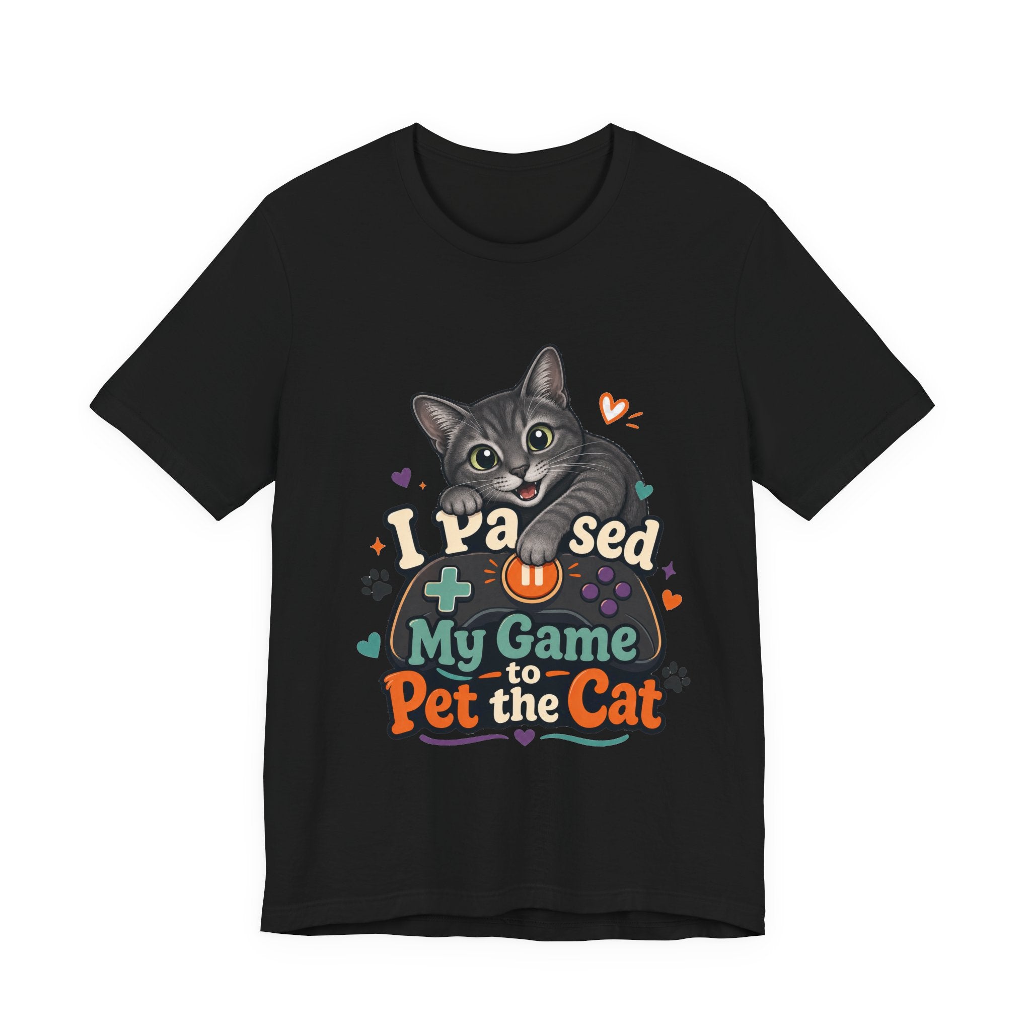 I Paused My Game to Pet the Cat Shirt - Grey Cat Gamer Cat Tee