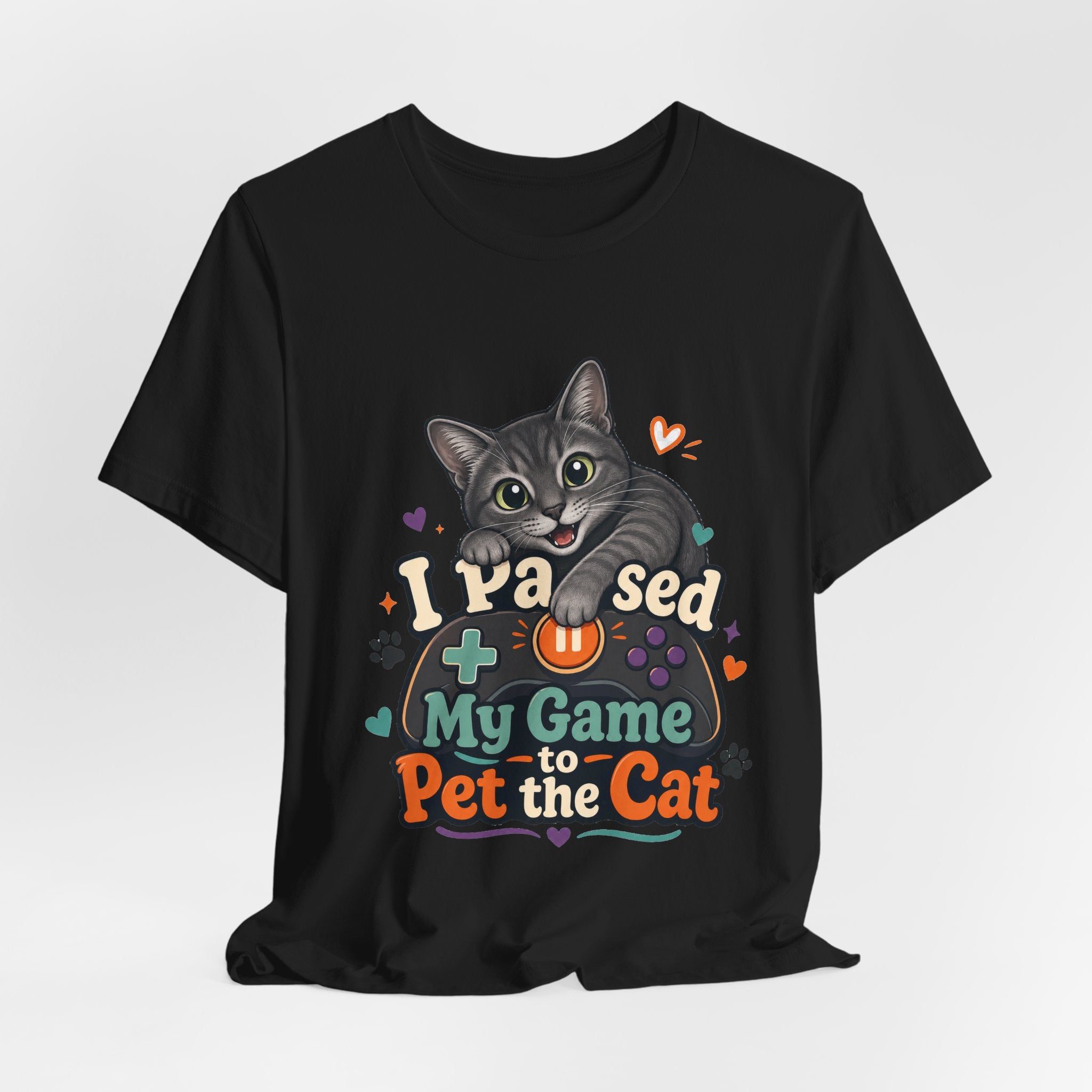 I Paused My Game to Pet the Cat Shirt - Grey Cat Gamer Cat Tee
