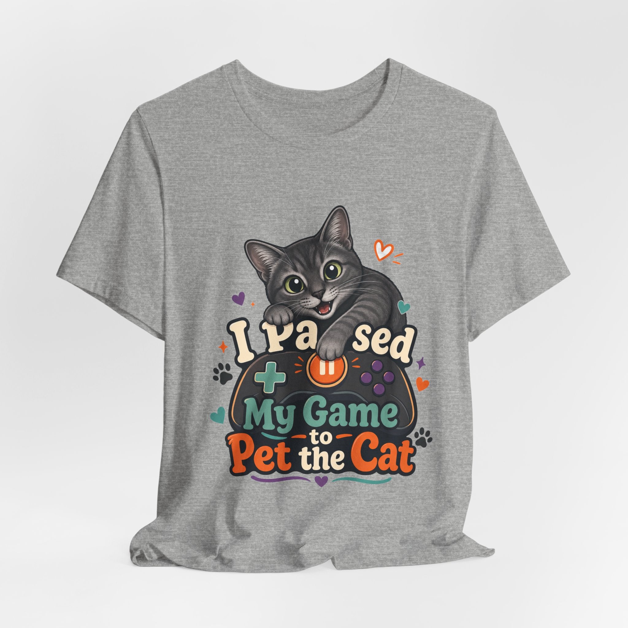 I Paused My Game to Pet the Cat Shirt - Grey Cat Gamer Cat Tee