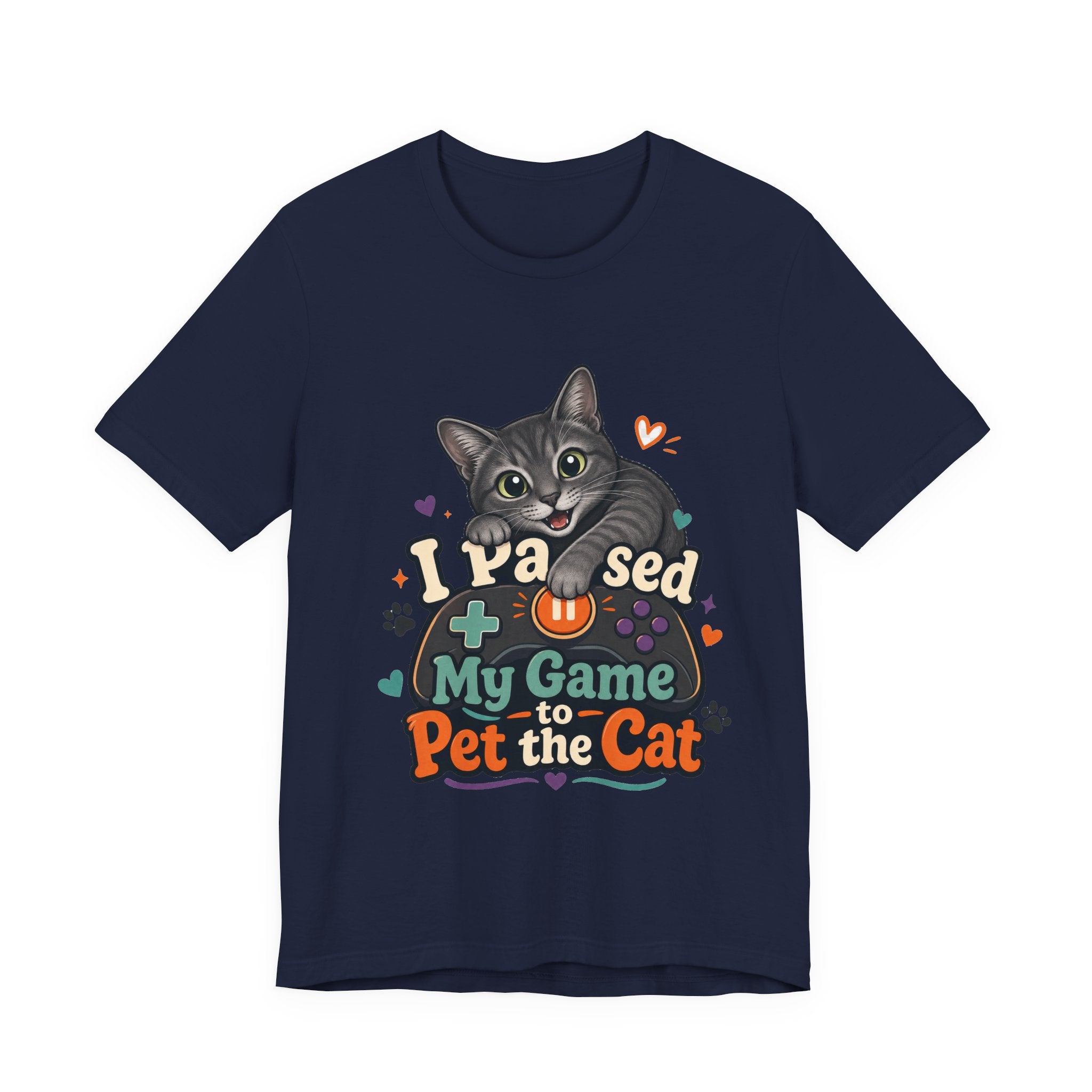 I Paused My Game to Pet the Cat Shirt - Grey Cat Gamer Cat Tee